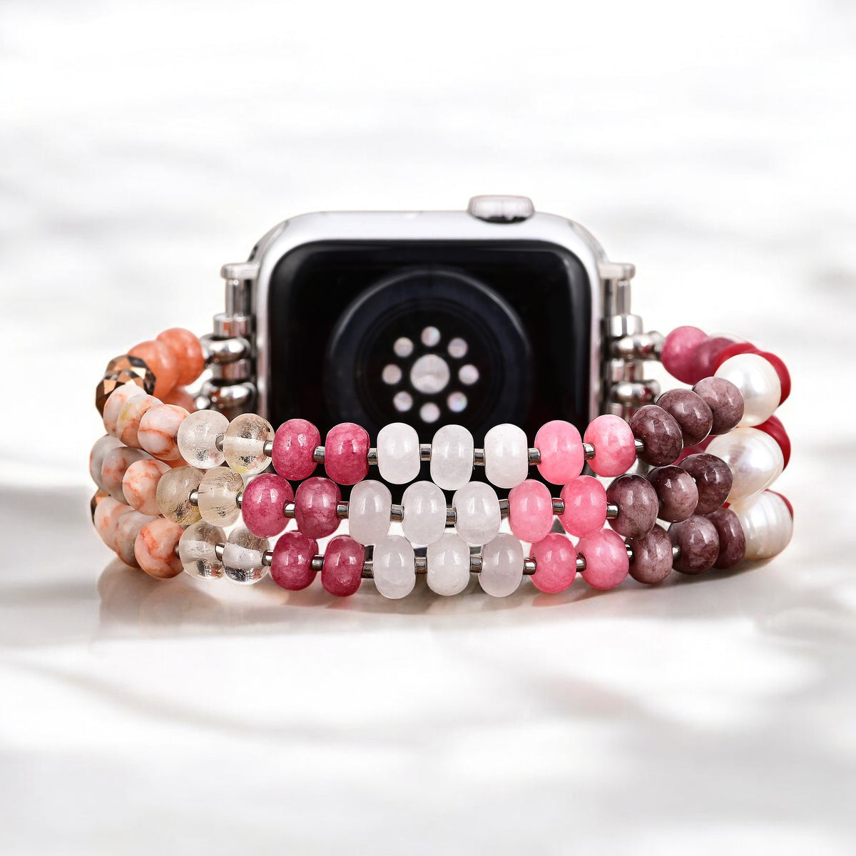 Pulseira elástica Apple Watch em pedra Ruby Blush