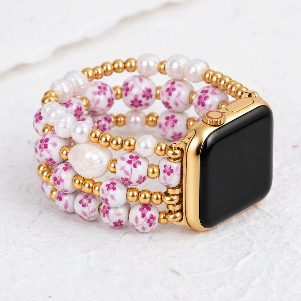 Bracelete Apple Watch Porcelain Garden Rose Blossom