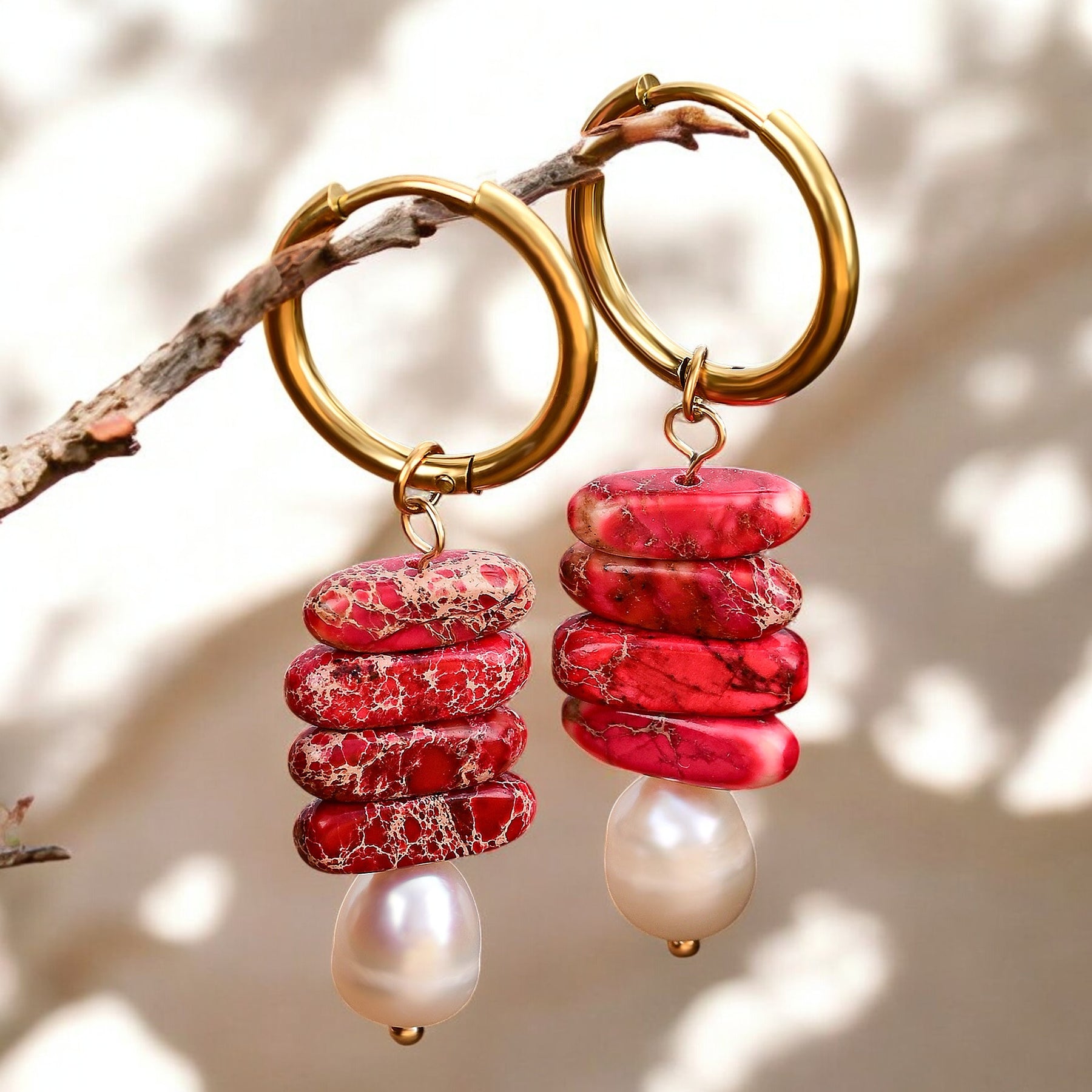 Brincos de Argola Ocean Bliss em Pérola e Jaspe Jade