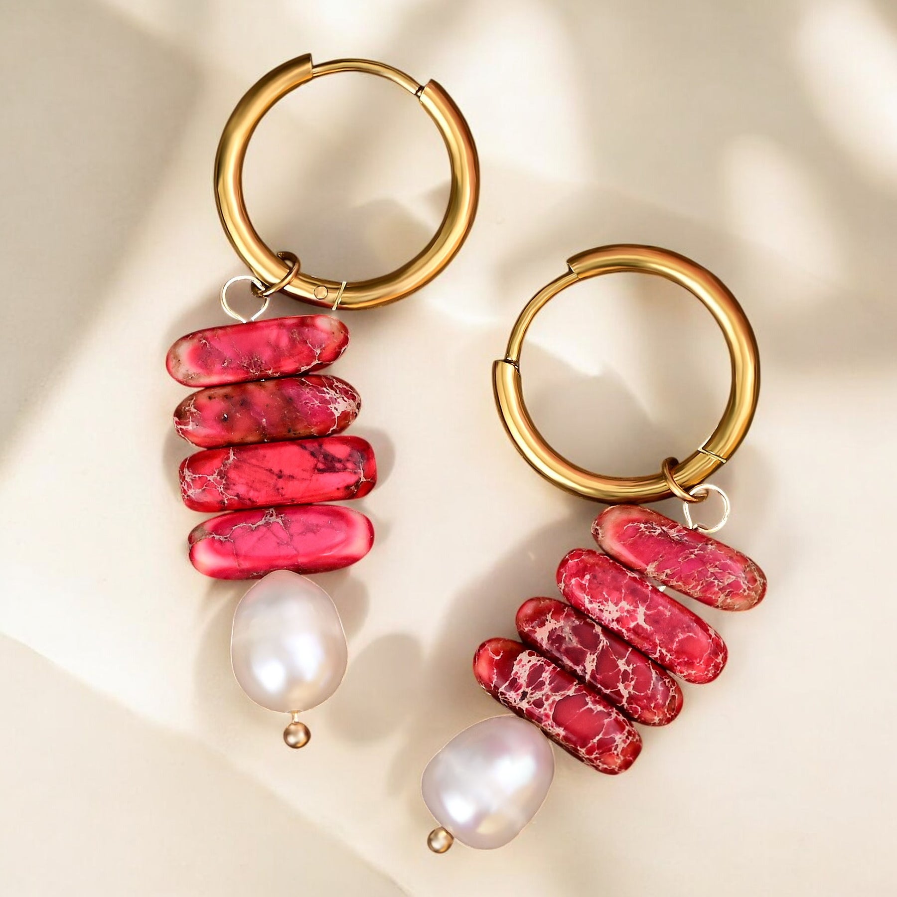 Brincos de Argola Ocean Bliss em Pérola e Jaspe Jade