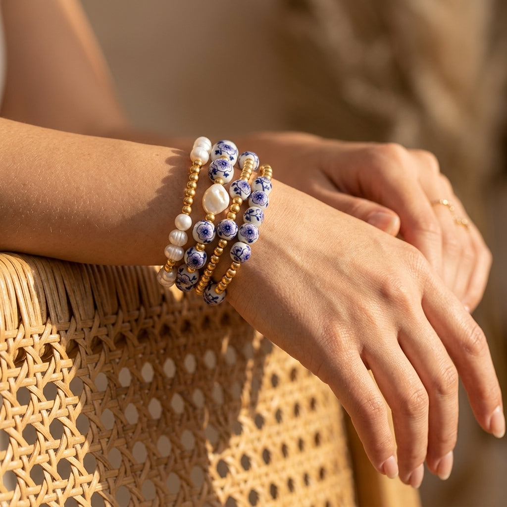 Conjunto de pulseiras Porcelain Garden Lavender Bloom