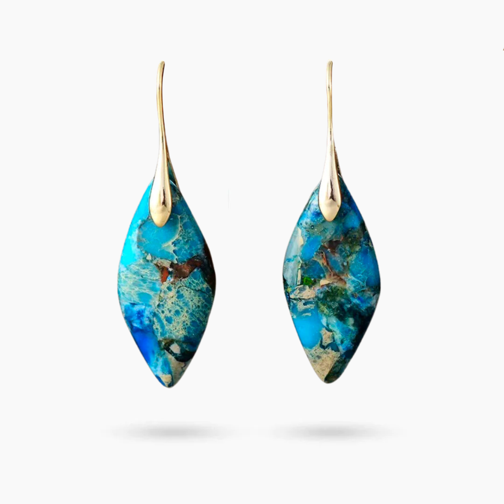 Brincos Jasper com Folhas de Areias Ceruleanas