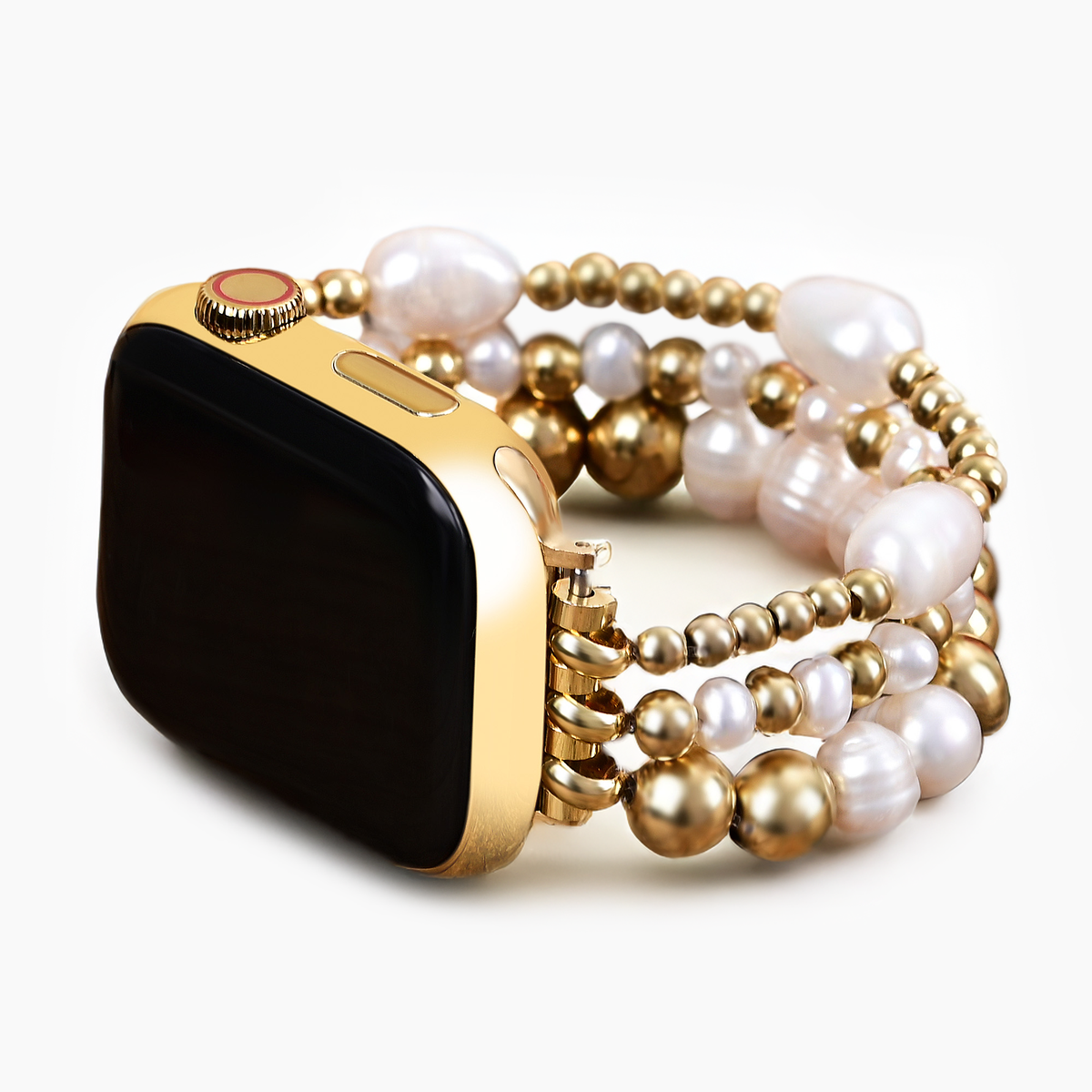 Pulseira Elástica para Apple Watch com Pérola de Água Doce Dourada