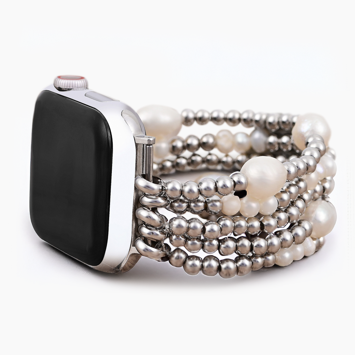 Pulseira Elástica de Pérola e Prateada para Apple Watch