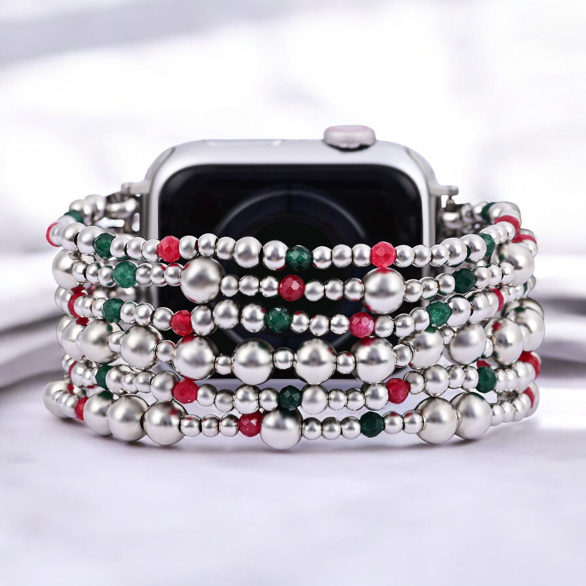 Pulseira Elástica Mágica Prateada de Natal para Apple Watch