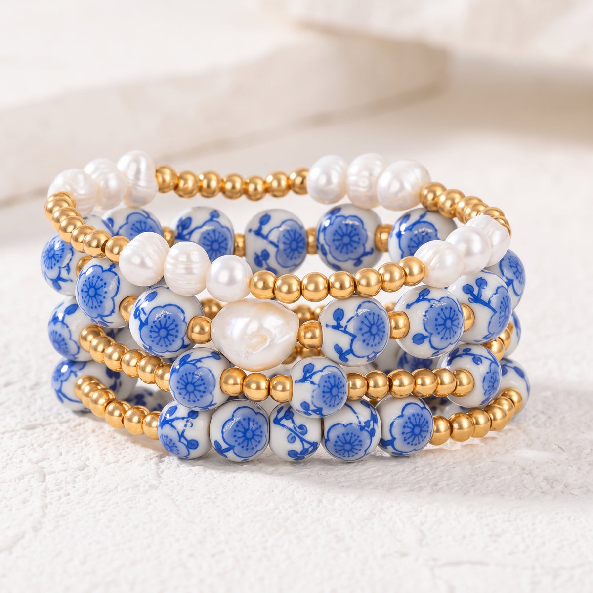 Conjunto de pulseiras Porcelain Garden Blue Blossom