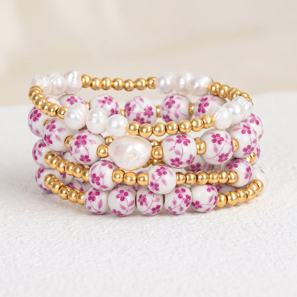 Conjunto de pulseiras Porcelain Garden Rose Blossom