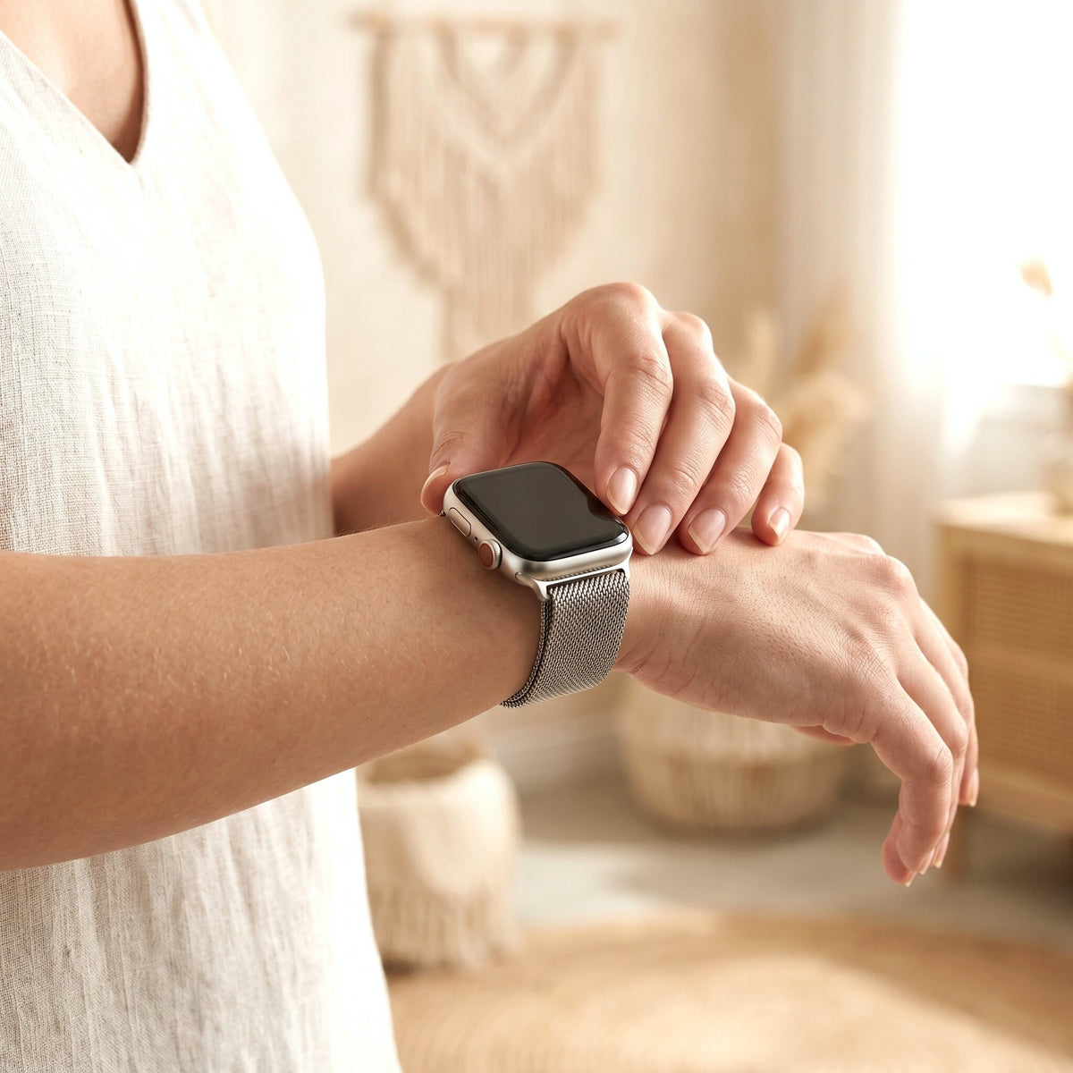 Pulseira de luxo Apple Watch em aço platina
