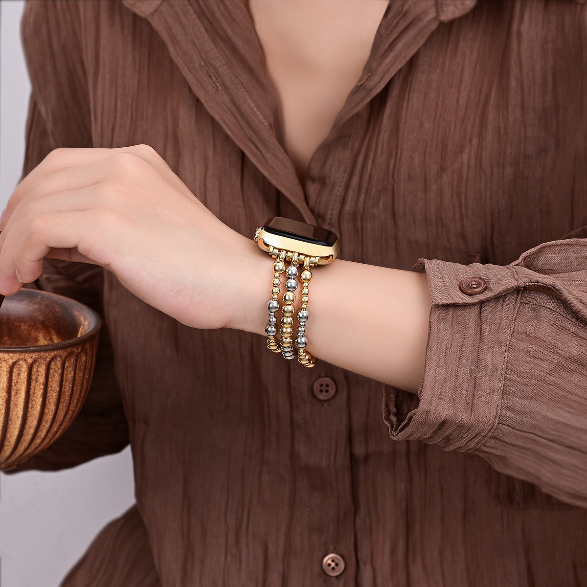 Pulseira Elástica Apple Watch em Ouro Sterling