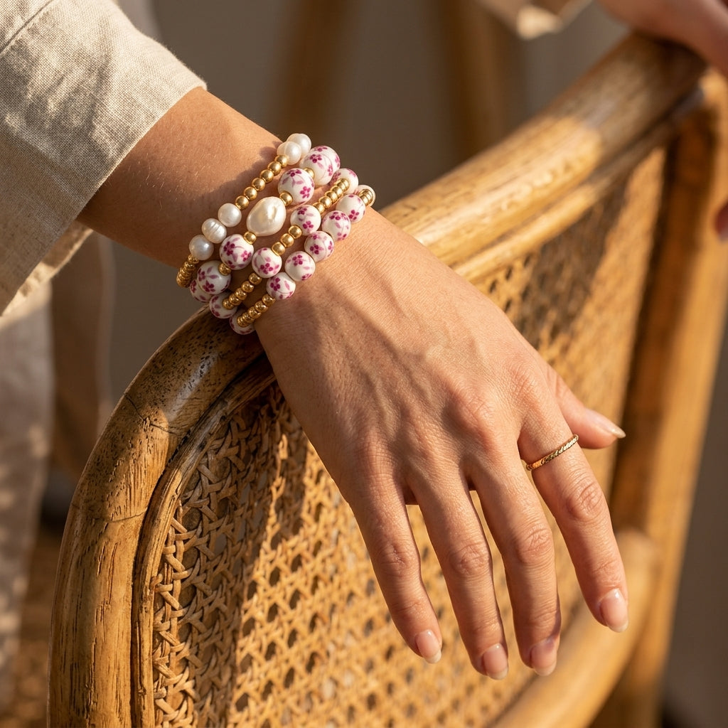 Conjunto de pulseiras Porcelain Garden Rose Blossom