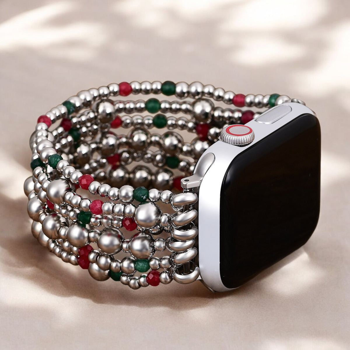 Pulseira Elástica Mágica Prateada de Natal para Apple Watch