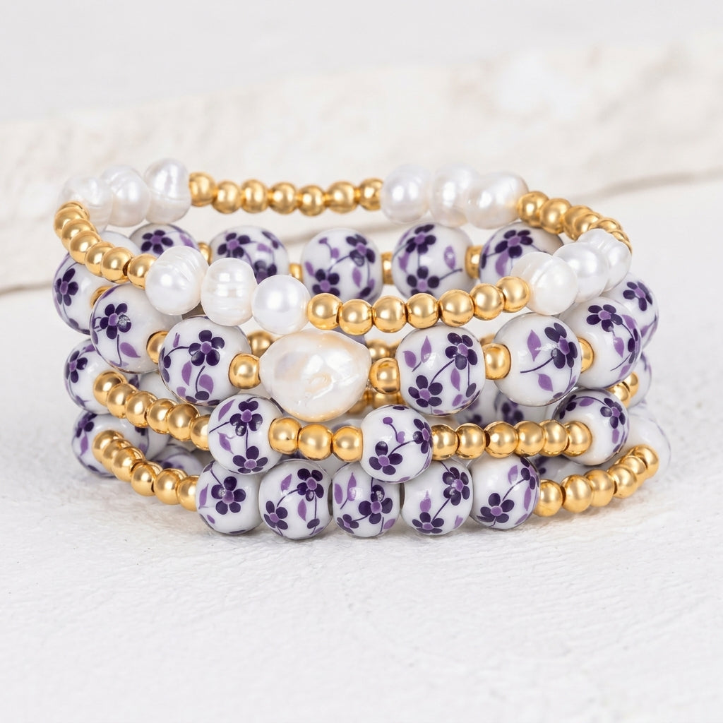 Conjunto de pulseiras Porcelain Garden Violet Bloom