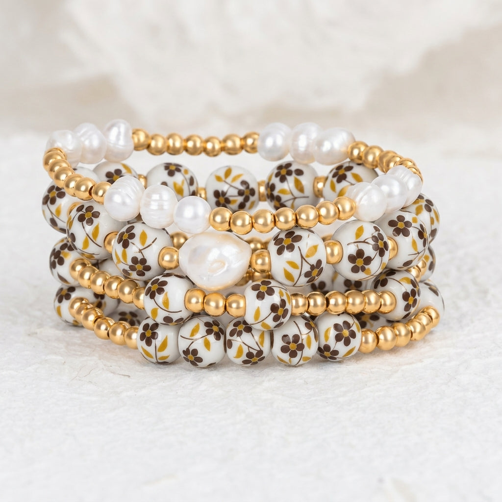 Conjunto de pulseiras Porcelain Garden Golden Meadow