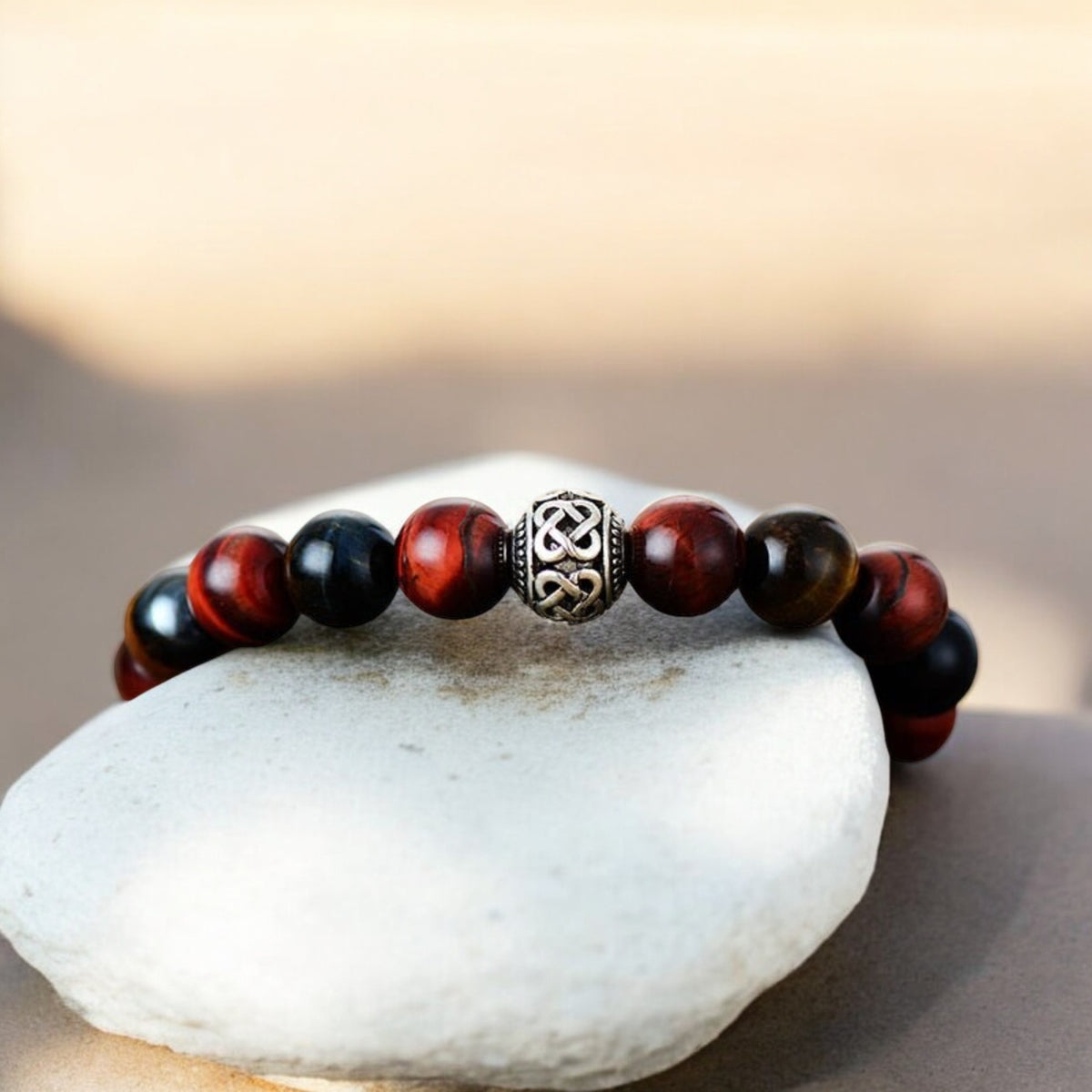 Pulseira de Buda para Homem com Olho de Tigre Vermelho