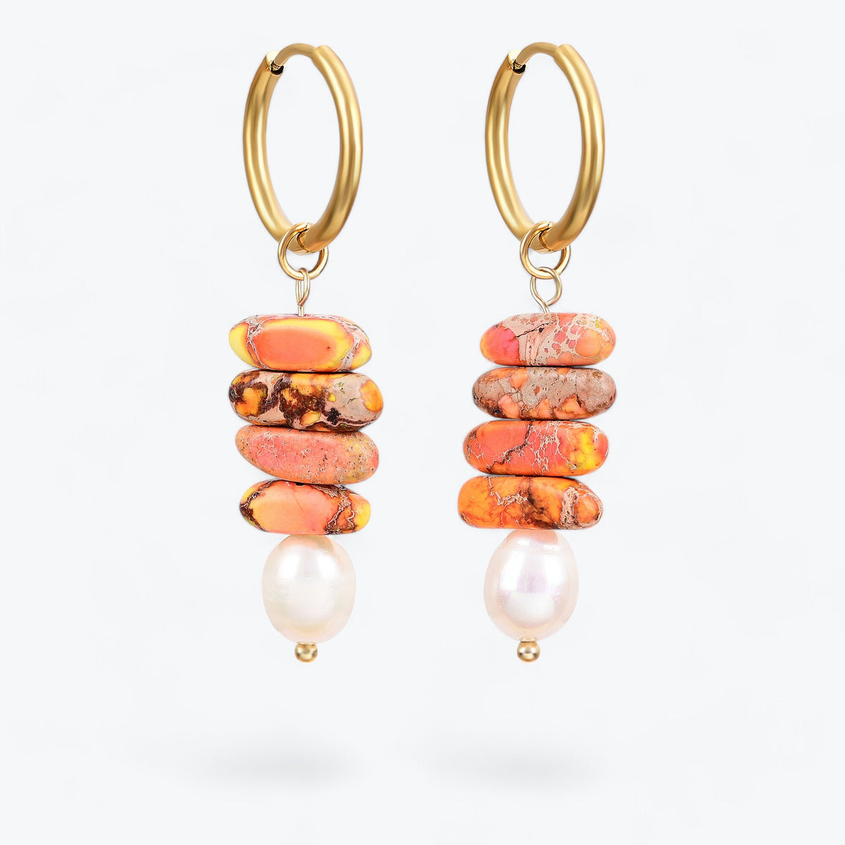 Brincos de Argola Ocean Bliss em Pérola e Jaspe Aventurina