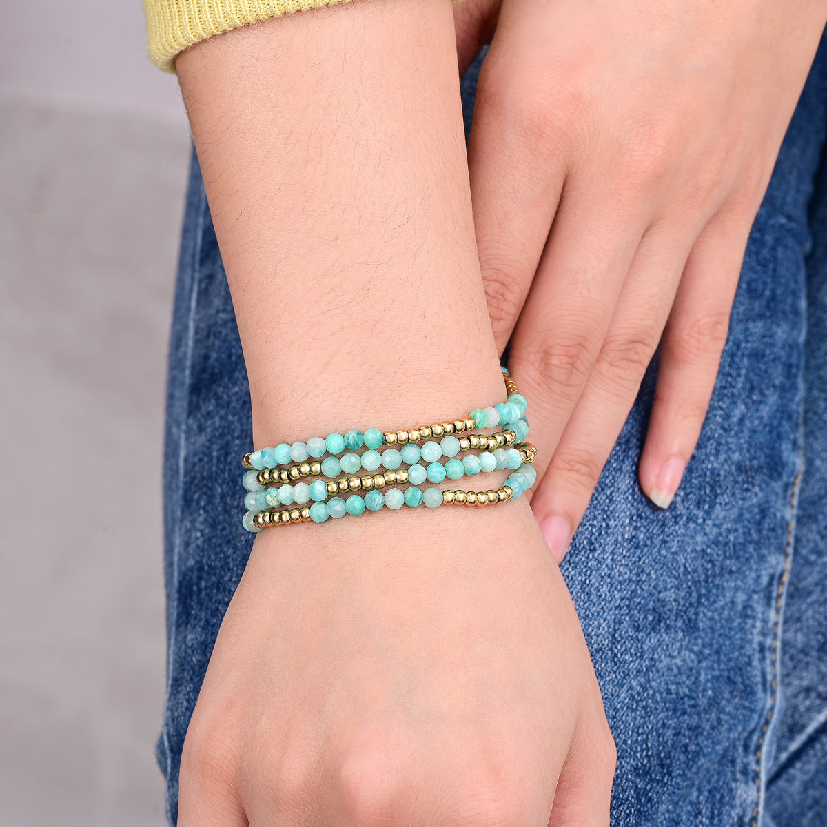 Conjunto de Pulseiras de Amazonite Luminoso