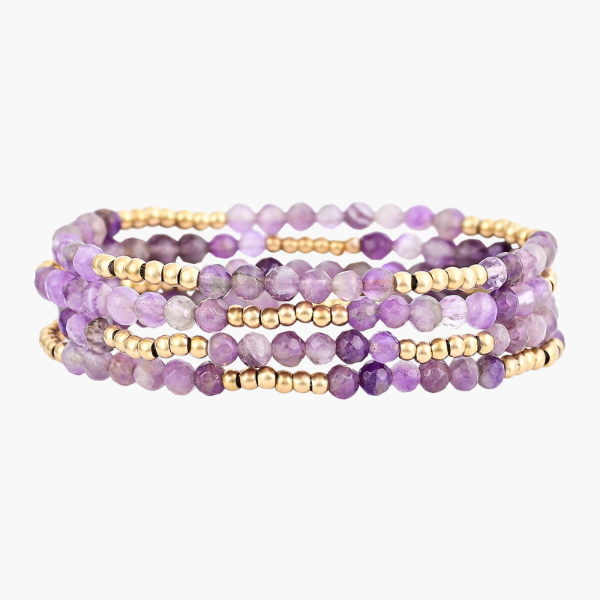 Conjunto de Pulseiras de Ametista Violeta Dourada