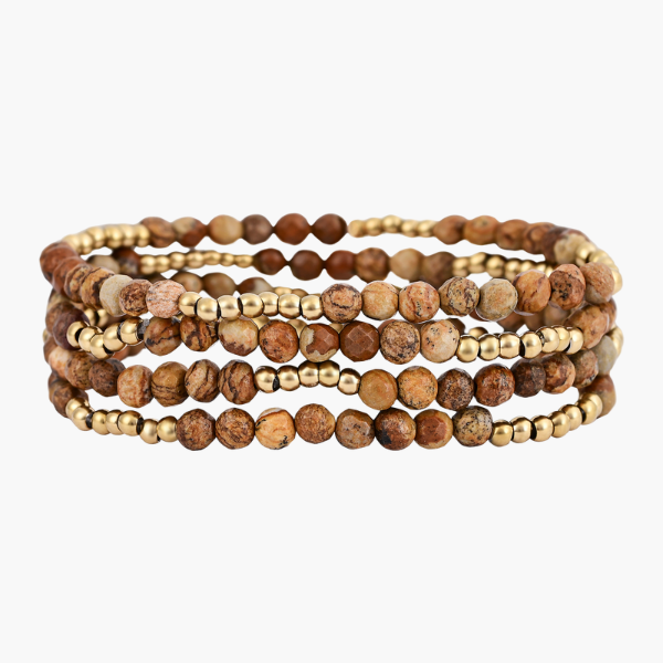 Conjunto de Pulseiras de Jaspe Terra Dourada