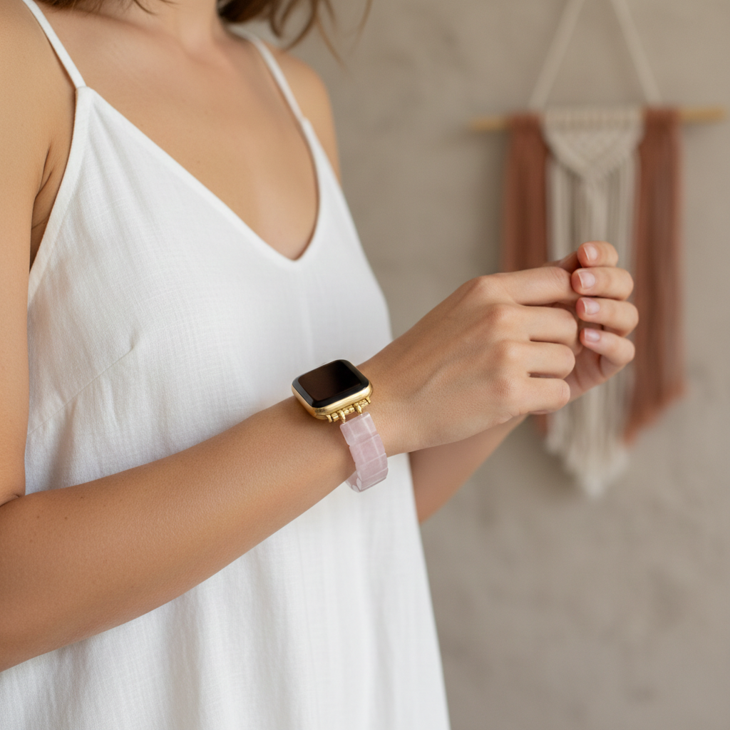 Pulseira Elástica de Quartzo Cor de Rosa para Apple Watch