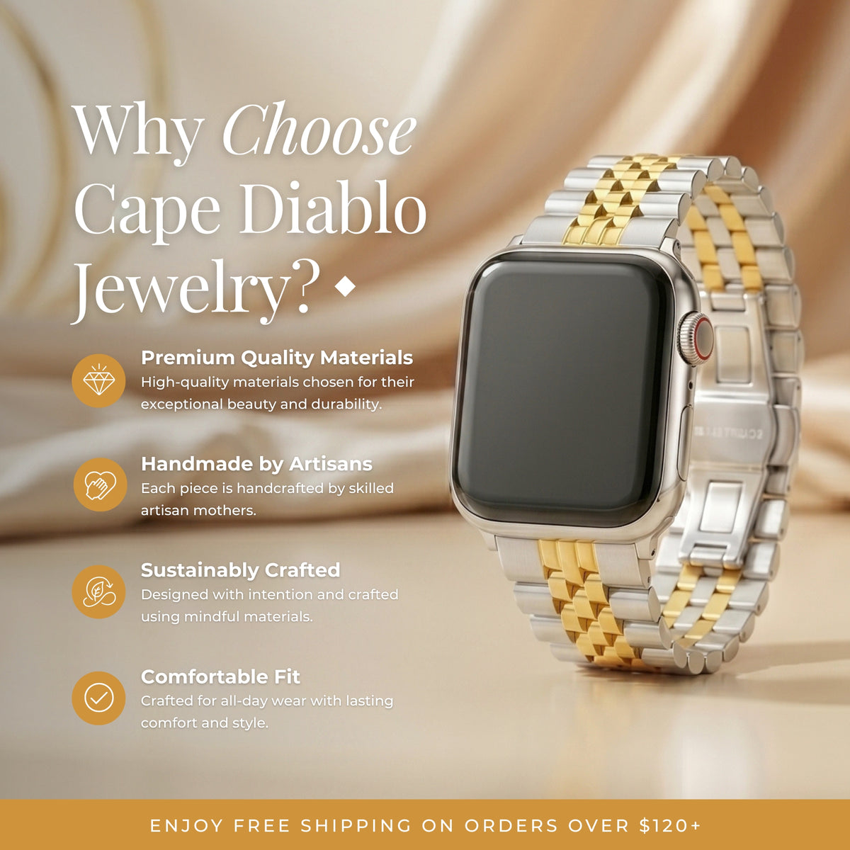 Pulseira Luxuosa Curva Dourada para Apple Watch