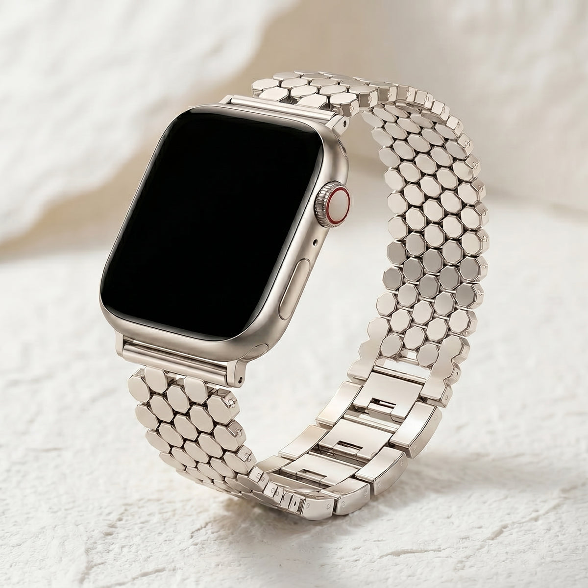 Pulseira de luxo para Apple Watch em favo de mel prateado