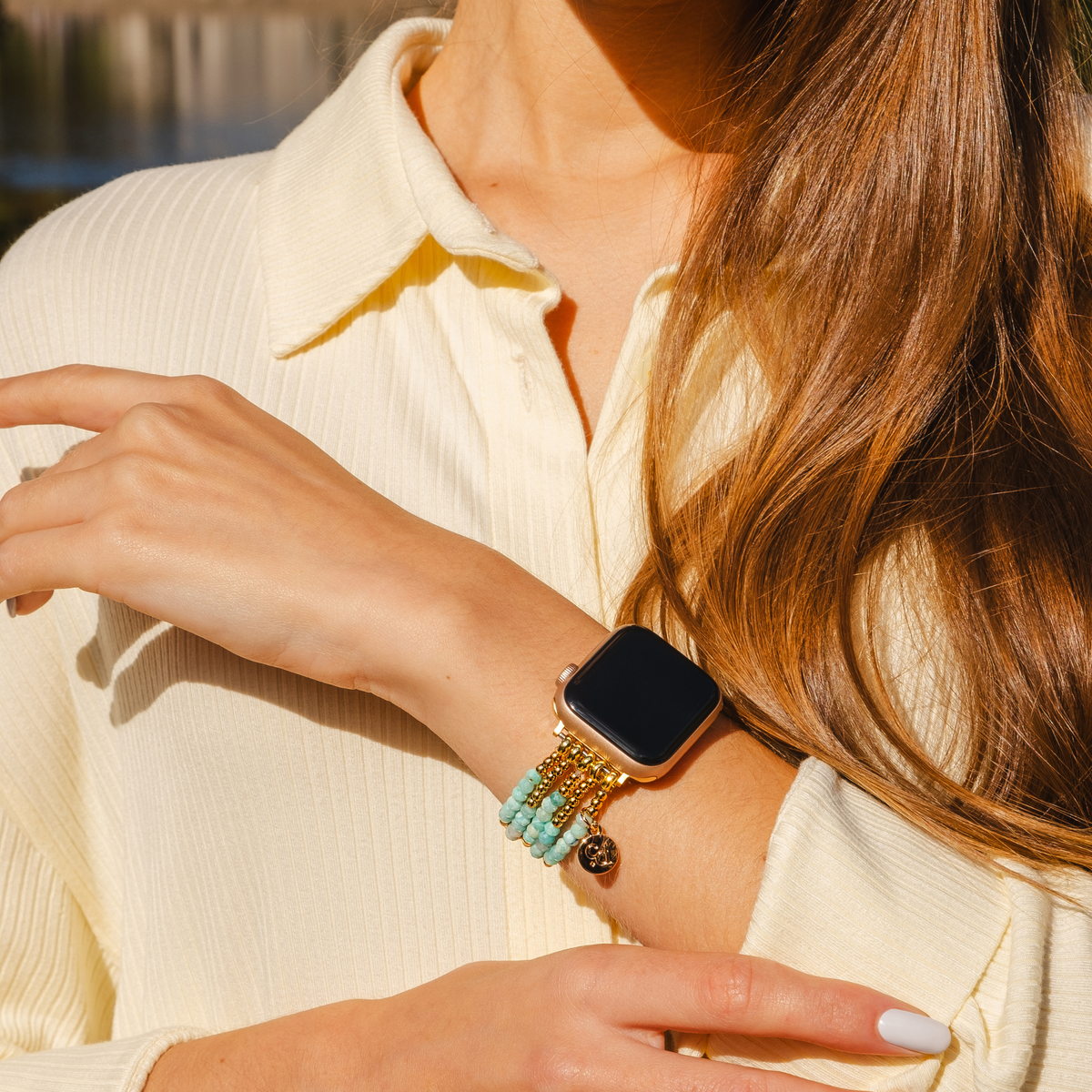 Pulseira elástica de Amazonite luminosa para Apple Watch