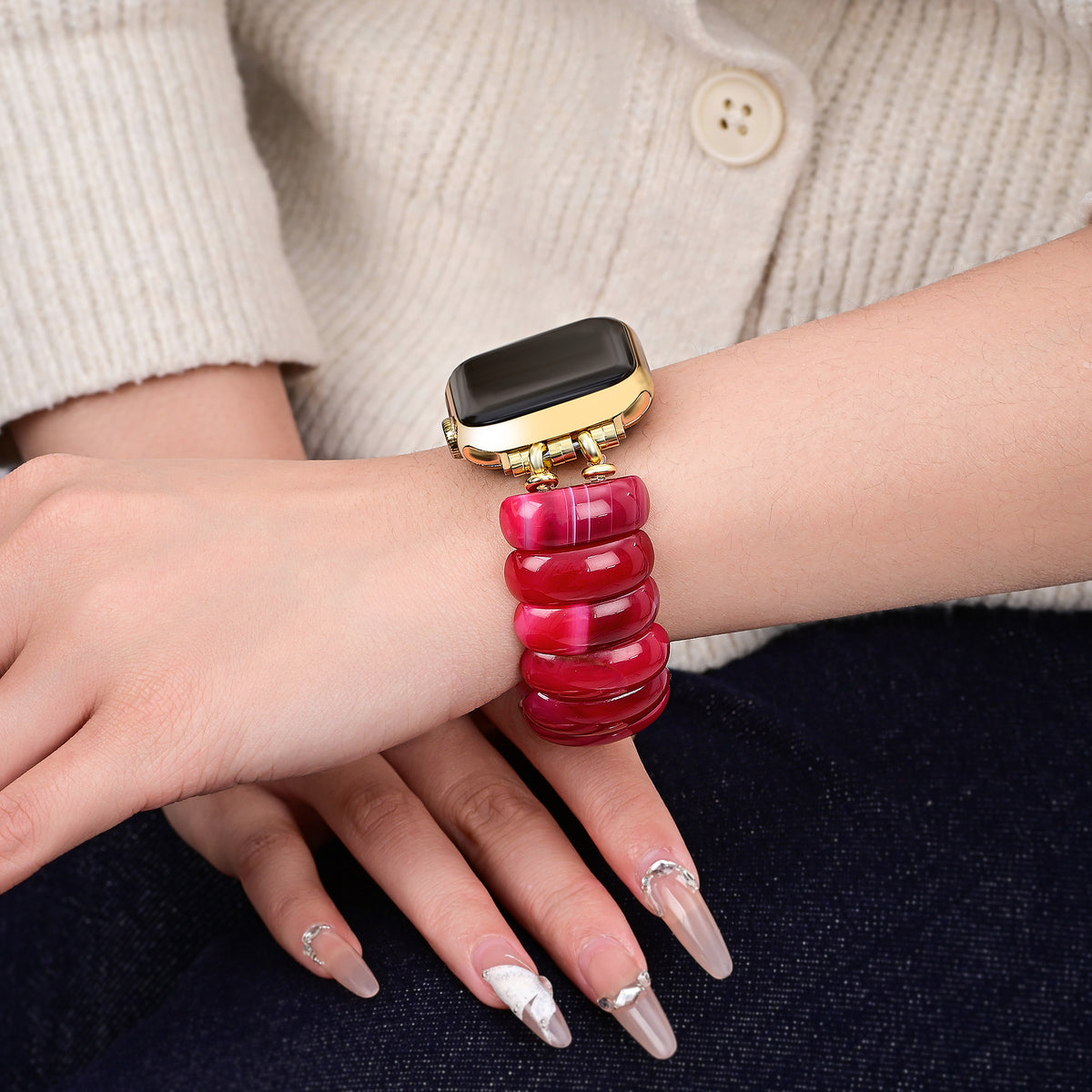 Pulseira Elástica Crimson Mirage Agate para Apple Watch