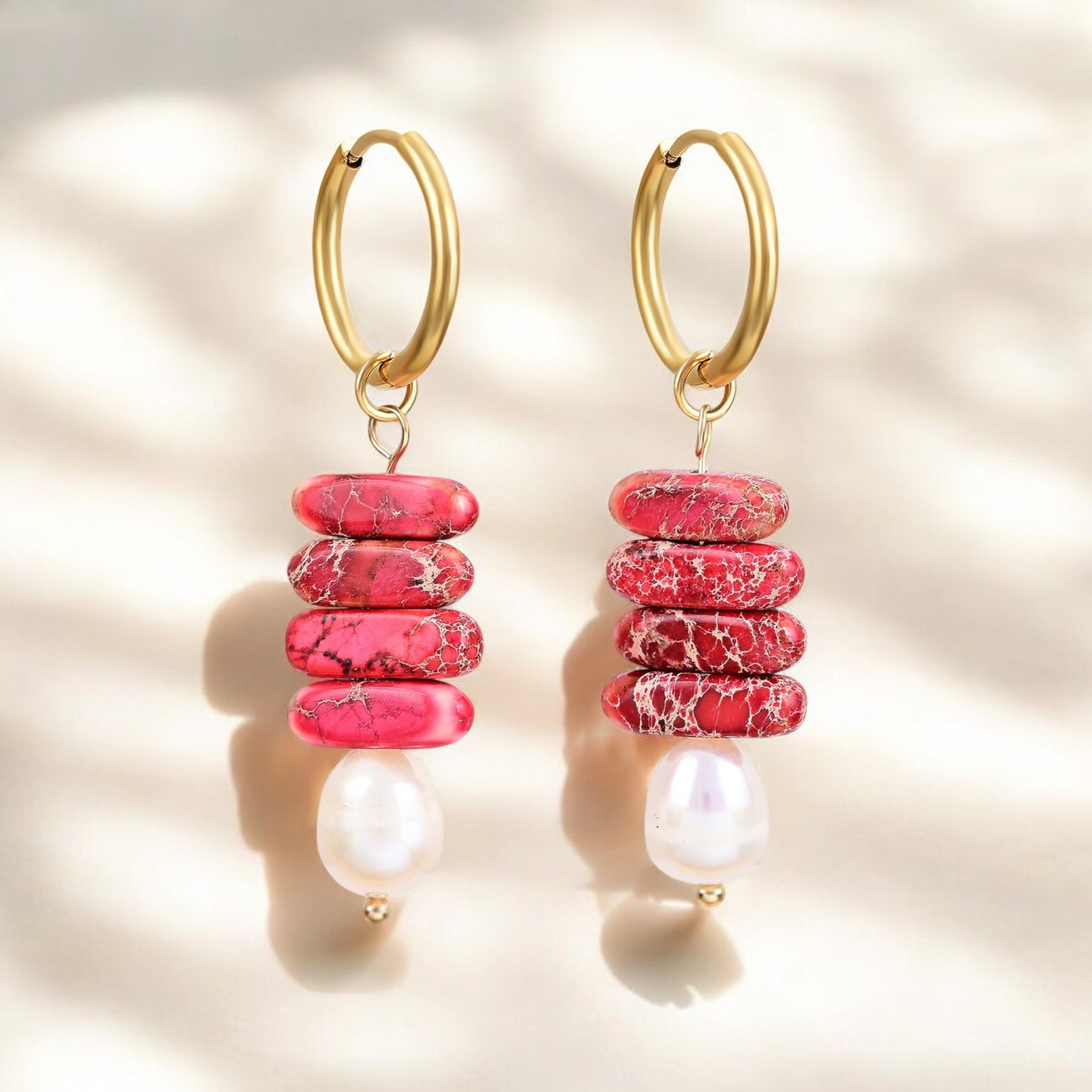 Brincos de Argola Ocean Bliss em Pérola e Jaspe Jade