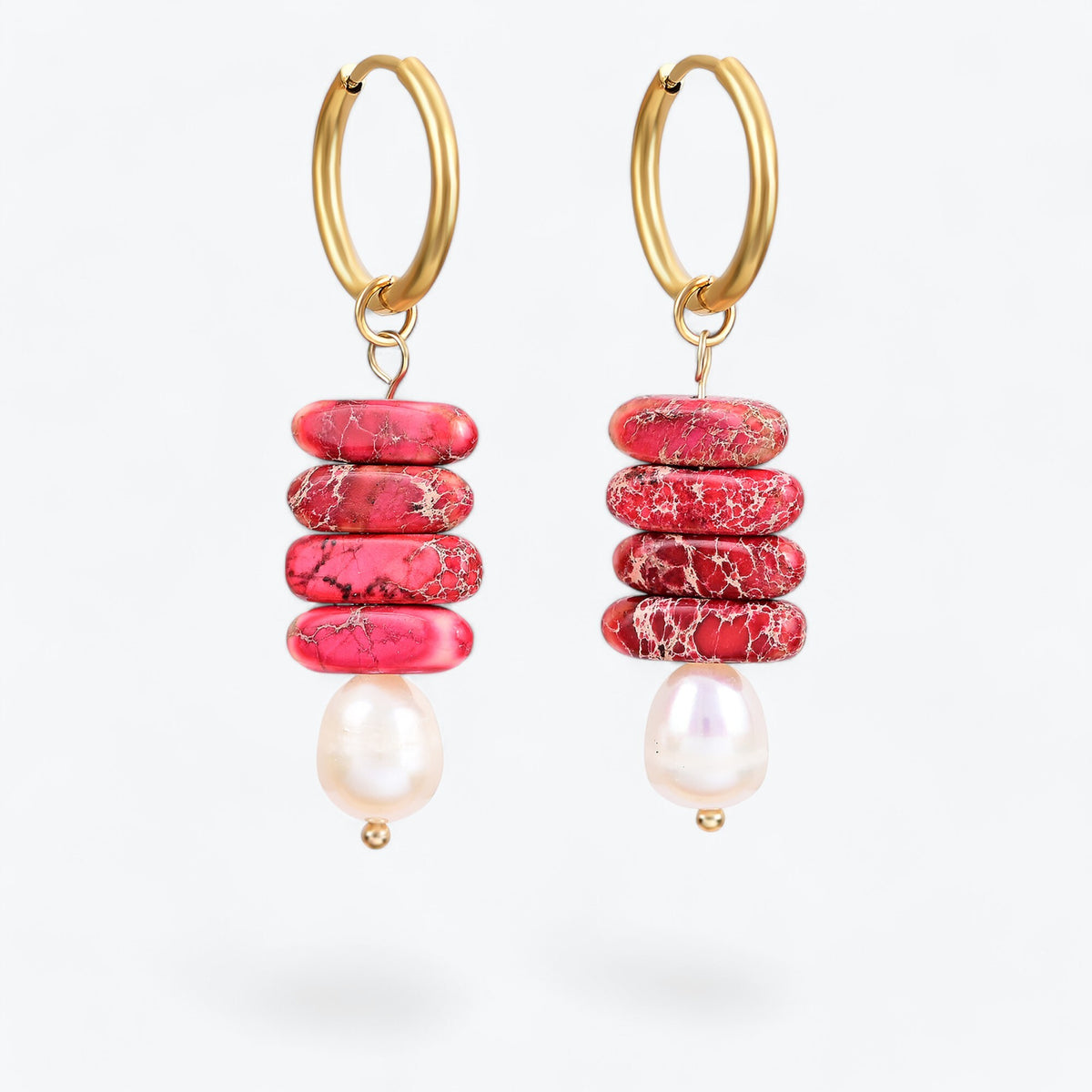 Brincos de Argola Ocean Bliss em Pérola e Jaspe Jade