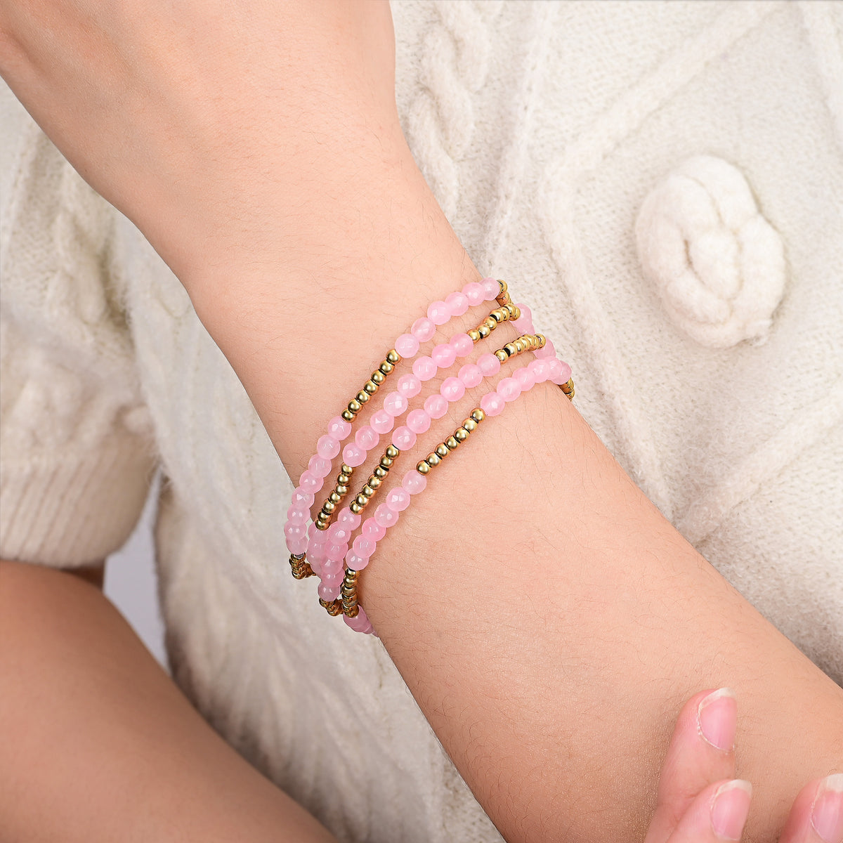 Conjunto de Pulseiras Radiância de Quartzo Rosa