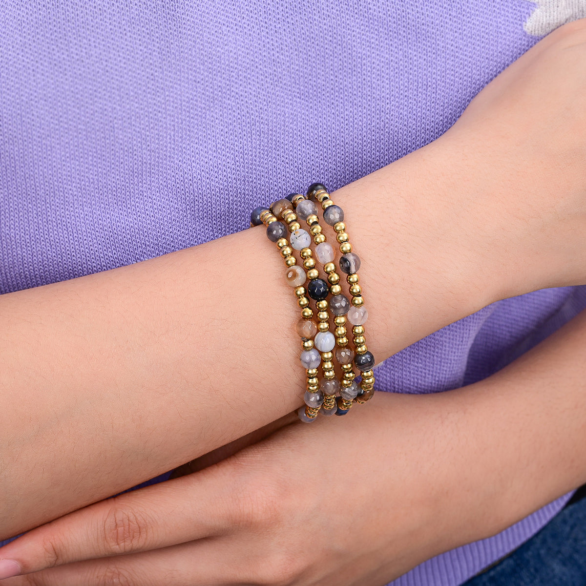 Conjunto de Pulseiras Elegância de Ágata