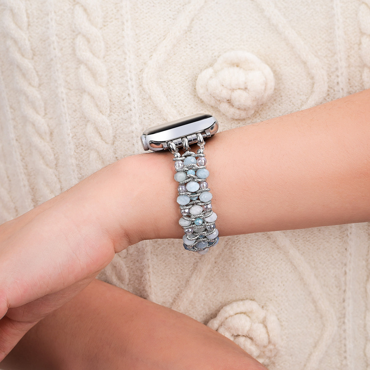 Correia trançada de safira aquamarine para Apple Watch