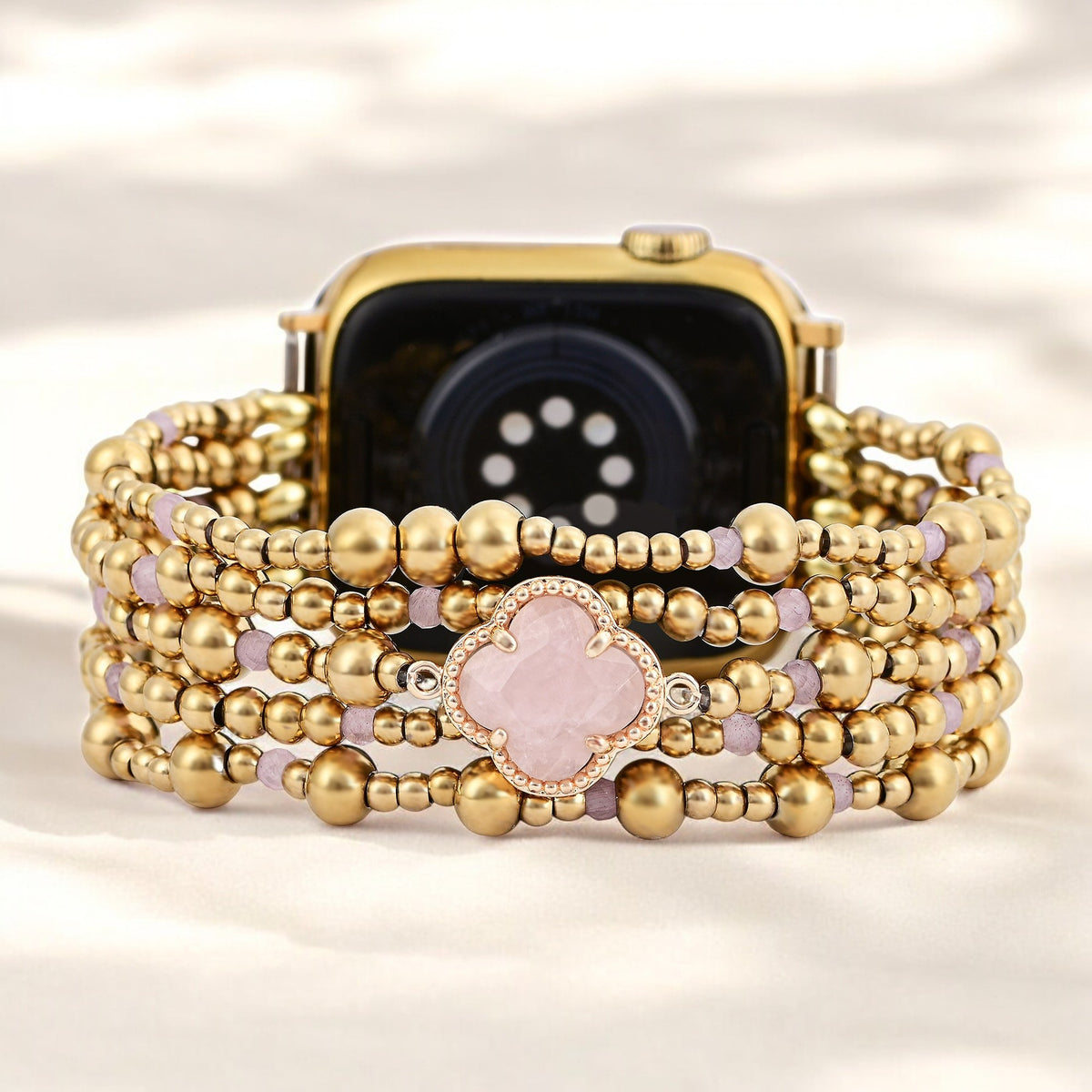 Pulseira Elástica Elegância Quartzo Rosa Encantado para Apple Watch