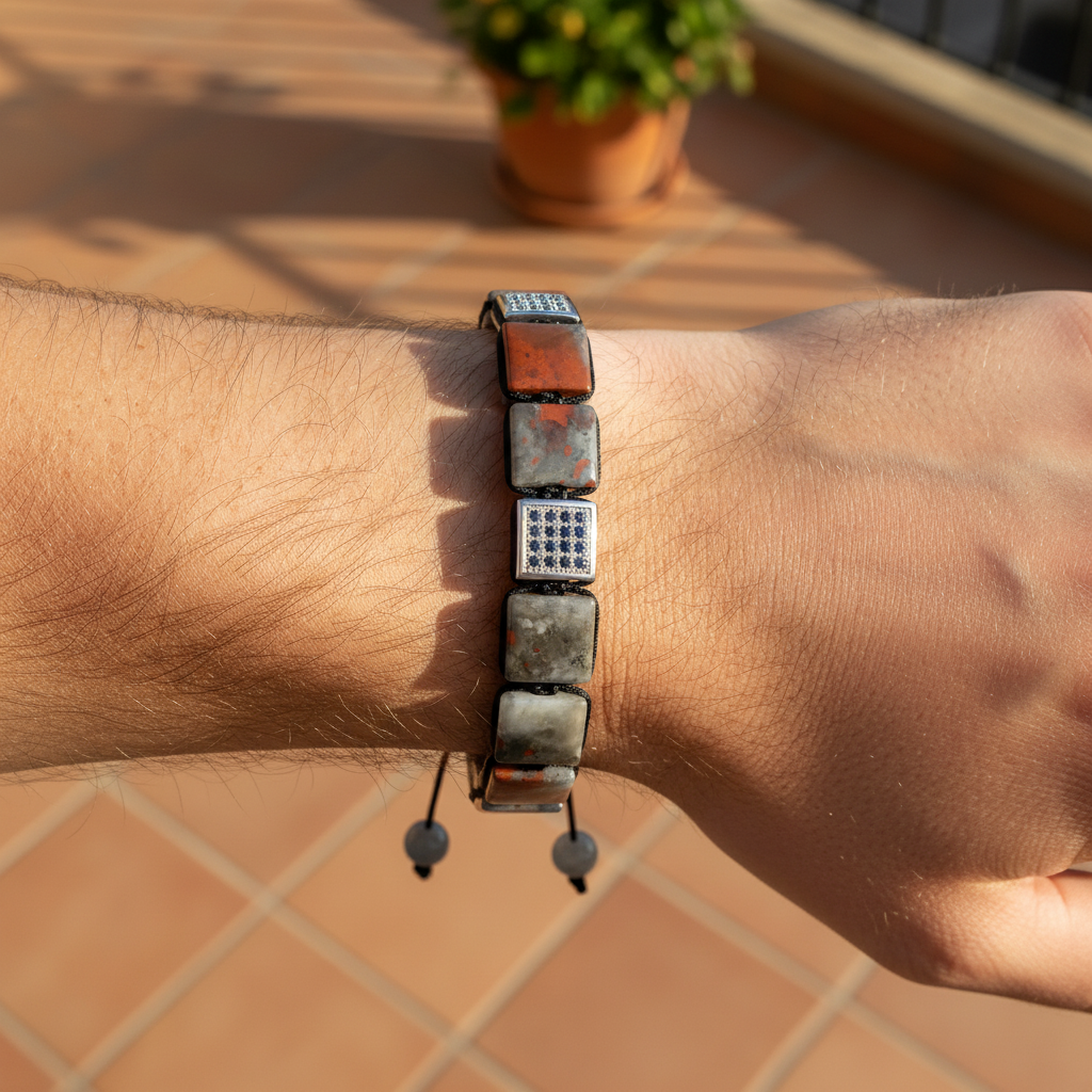 Pulseira masculina de pedra-sangue africana