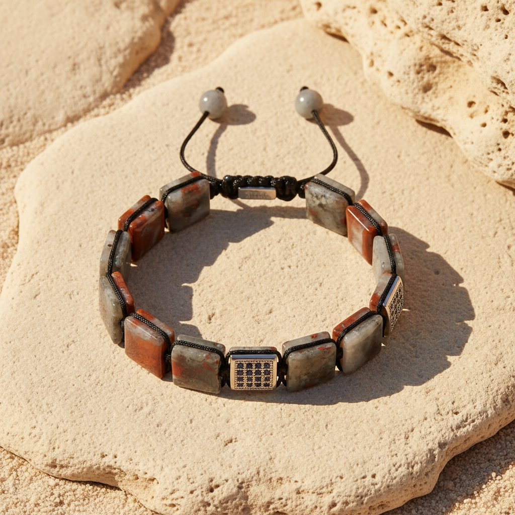 Pulseira masculina de pedra-sangue africana