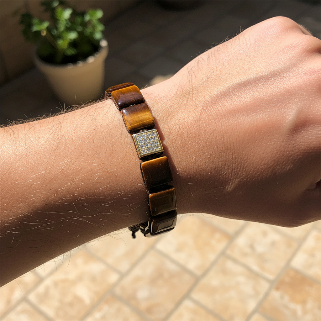 Pulseira masculina de Olho de Tigre vermelho