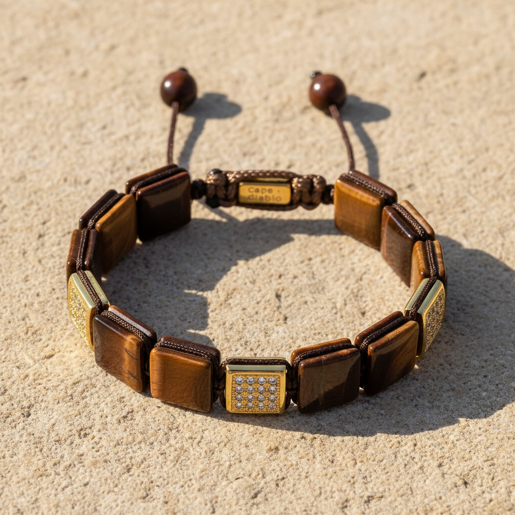 Pulseira masculina de Olho de Tigre vermelho