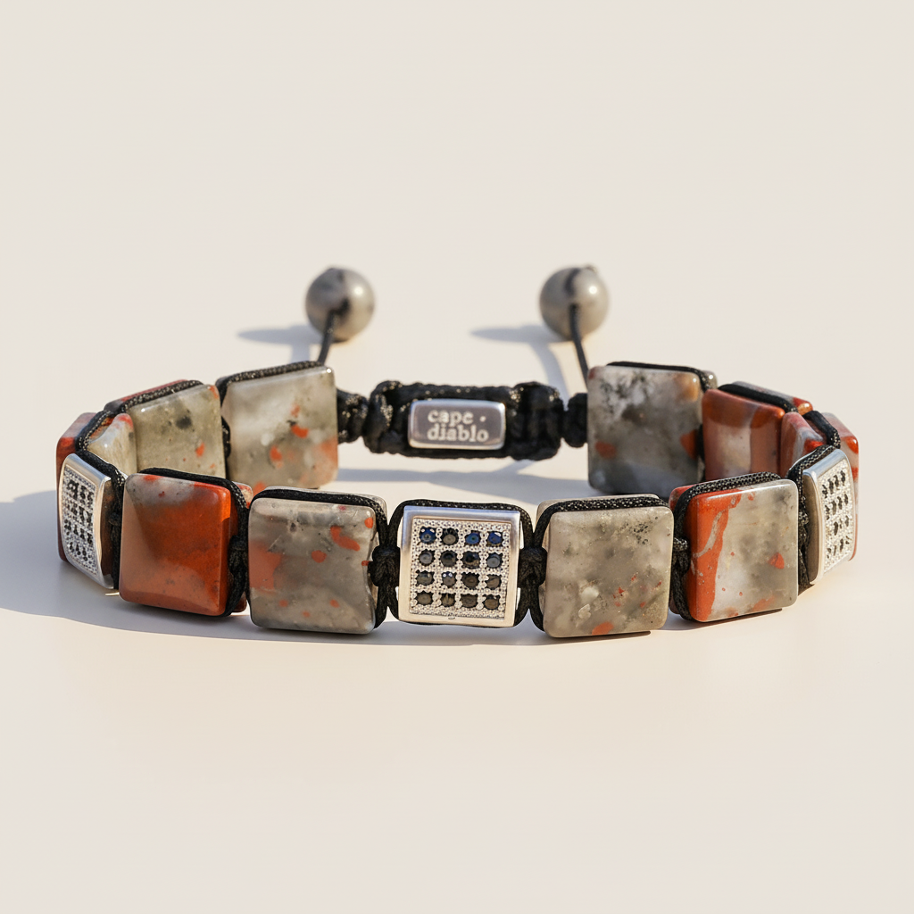 Pulseira masculina de pedra-sangue africana