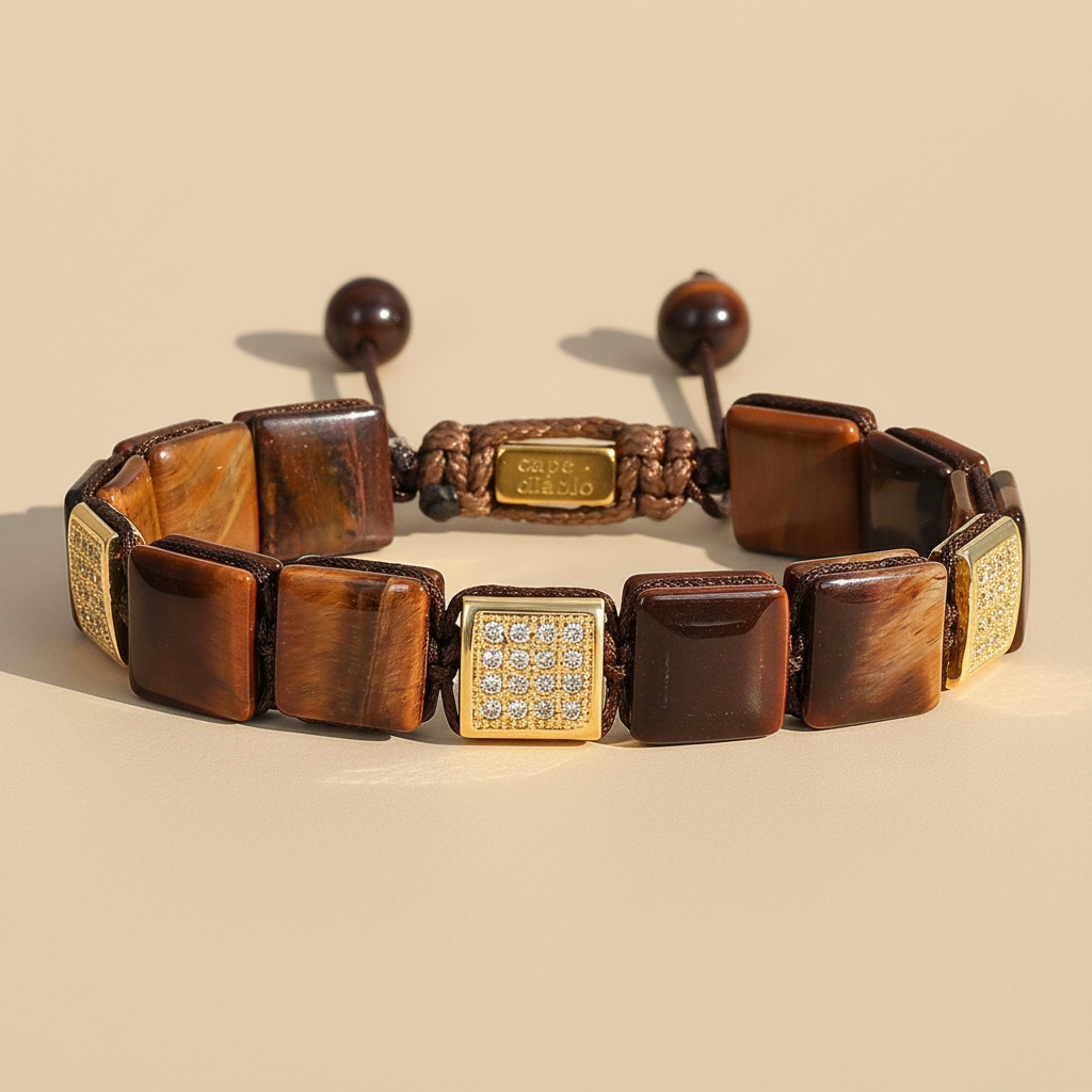 Pulseira masculina de Olho de Tigre vermelho