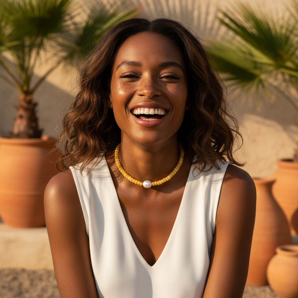 Colar de Pérolas com Citrino Dourado