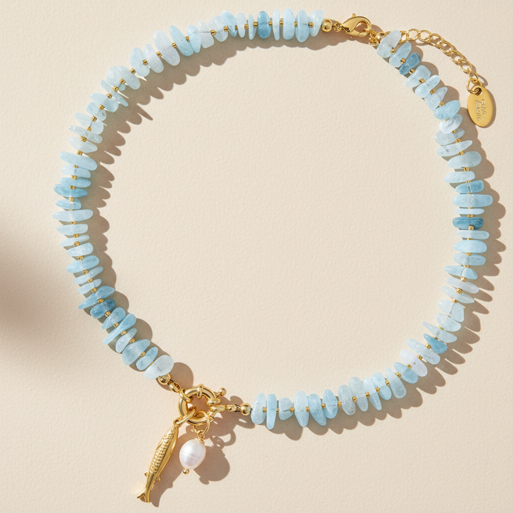 Colar com Pendentes de Pérola de Água-Marinha