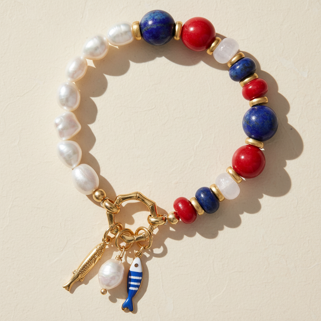 Pulseira com Pendentes de Pérola Lápis