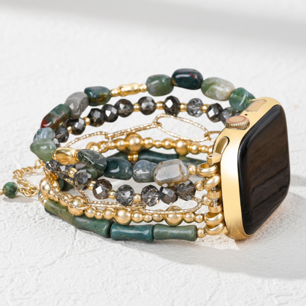 Correia Elástica Dourada Verde para Apple Watch