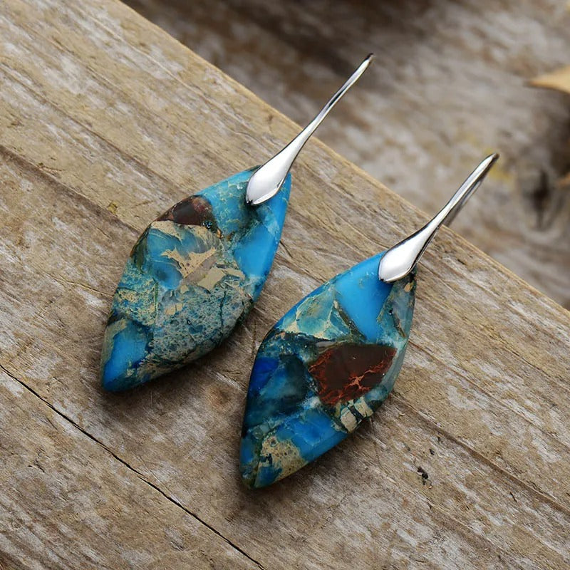 Brincos Jasper com Folhas de Areias Ceruleanas