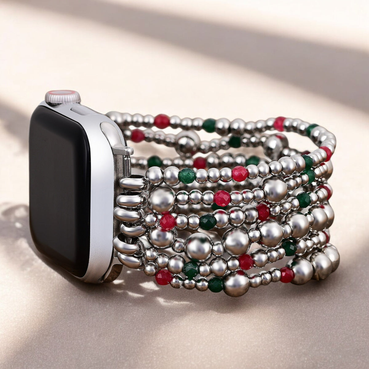 Pulseira Elástica Mágica Prateada de Natal para Apple Watch
