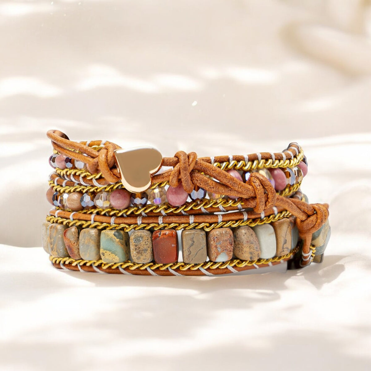 Pulseira Envolvente de Proteção com Amor de Rodonita