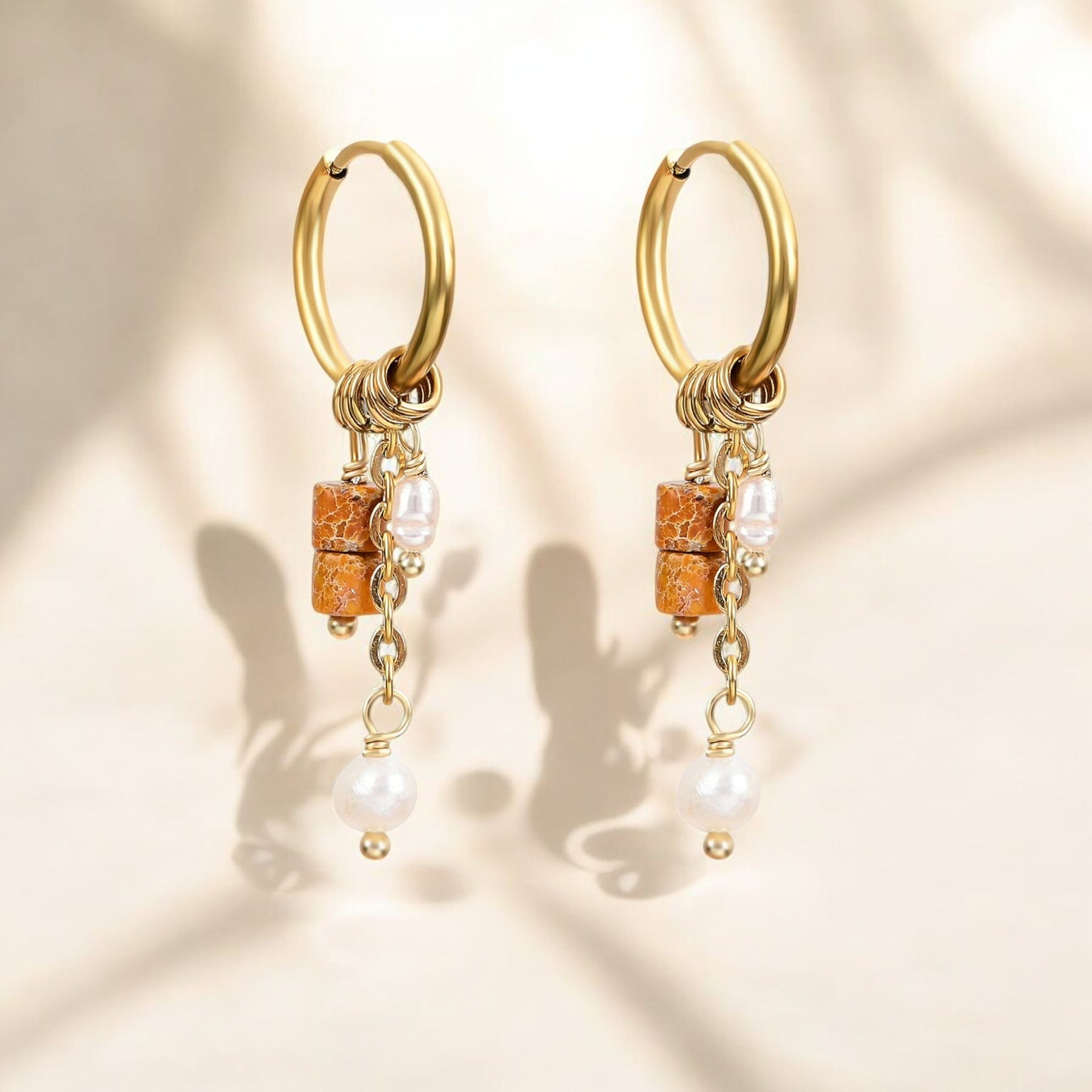 Brincos de Argola com Gota de Flor de Ferrugem Dourada