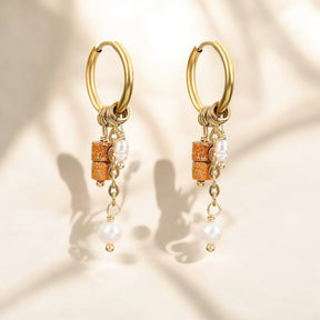 Brincos de Argola com Gota de Flor de Ferrugem Dourada
