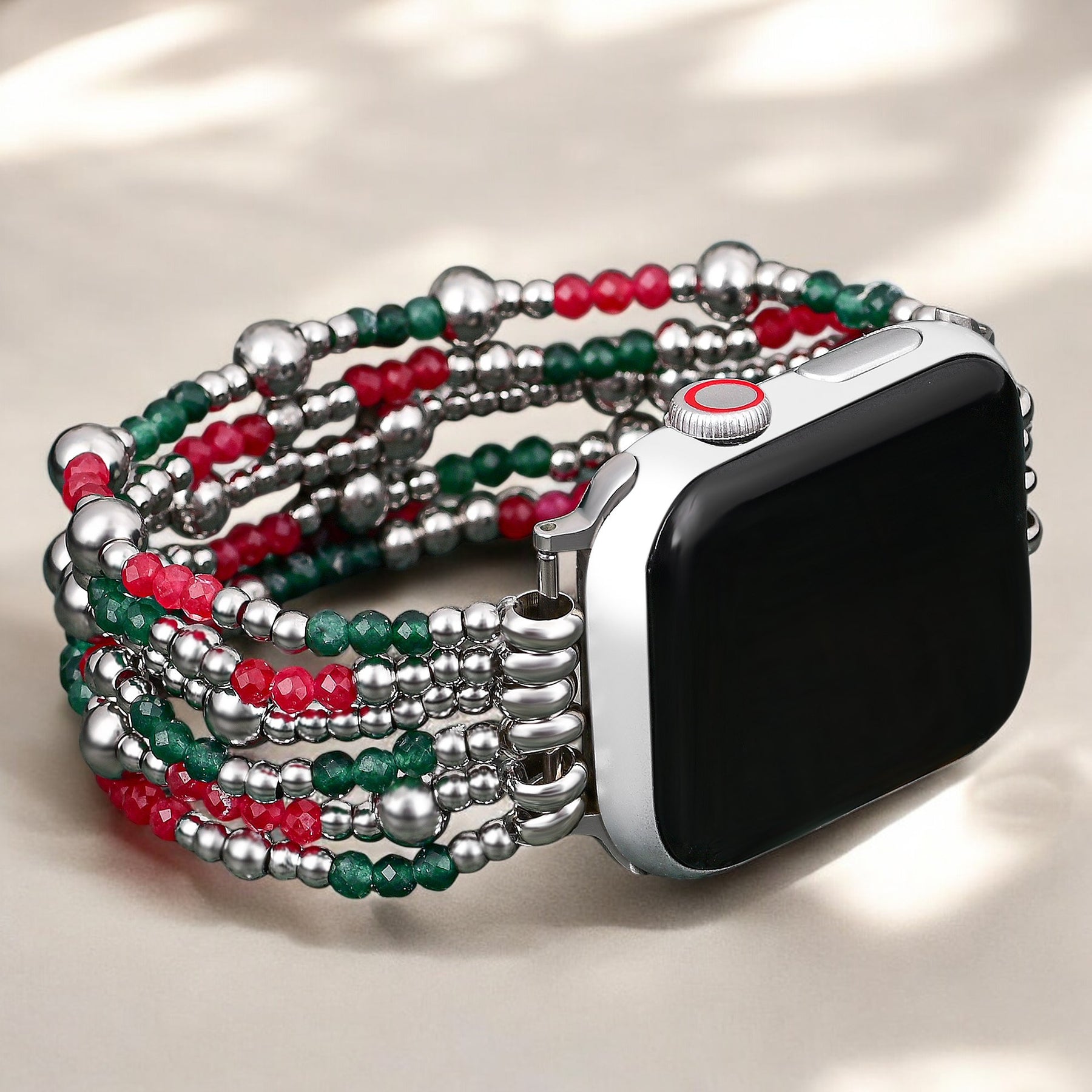 Pulseira Elástica Festiva Prateada Elegante para Apple Watch