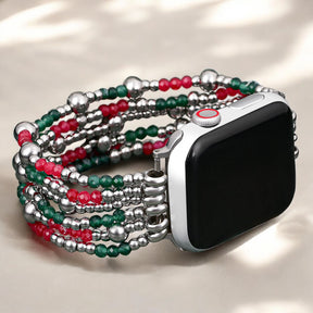 Pulseira Elástica Festiva Prateada Elegante para Apple Watch